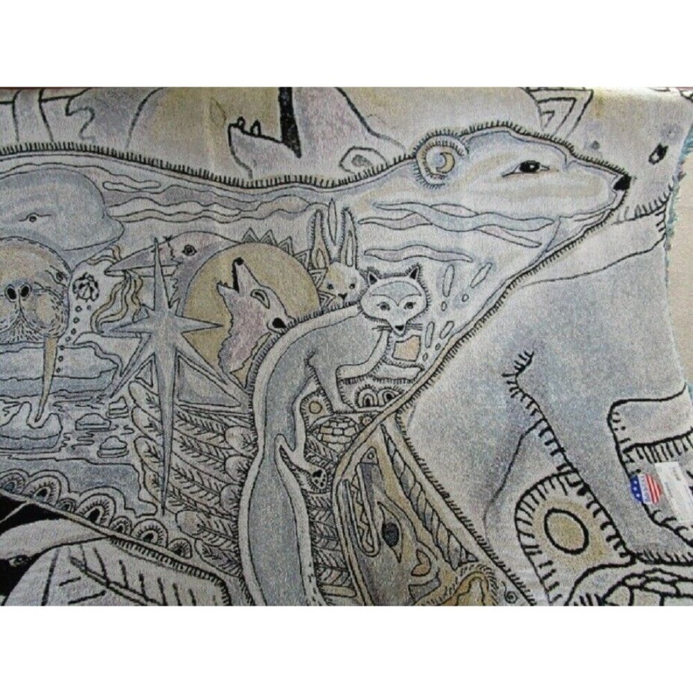 New Large Polar Bear Northwest Woven Cotton Afghan Throw Blanket Arctic Animal - Picture 3 of 5